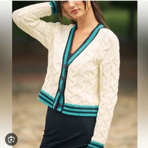 NWT Anthropologie Maeve Varsity Cable Knit button front sweater